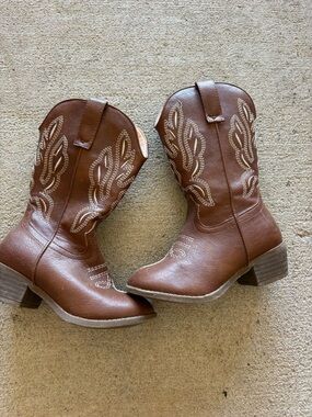 Amazon Kids Brown Western Cowboy Boots with Embroidered Stitching